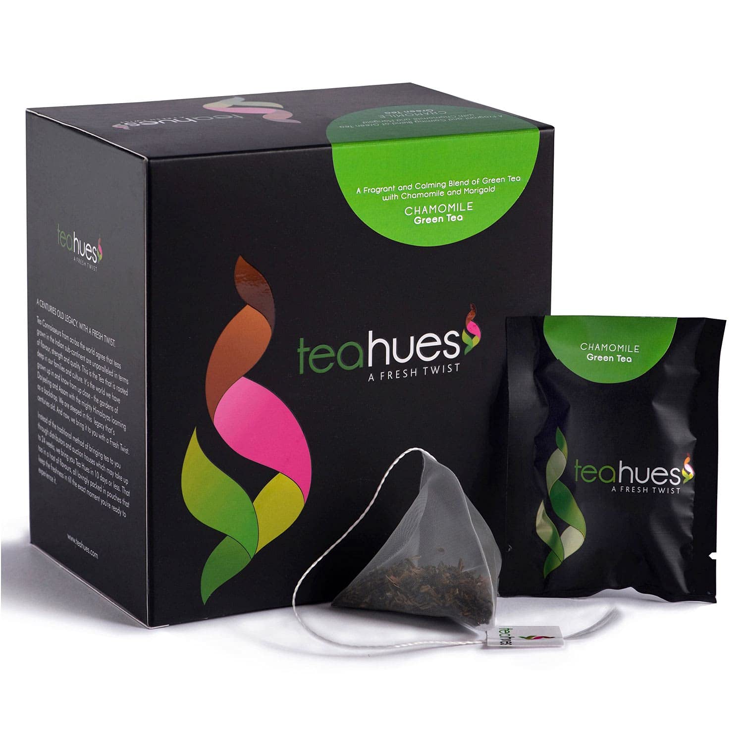Teahues Chamomile Green Tea,16 Tea Bags with 1 Free Exotic Sample| High Antioxidant |100% Natural Whole Leaf Pyramid Teabags with Pure Chamomile Flowers| Marigold Petals, Herbal Tea (B07MBFJBN2) Amazon Price History, Amazon Price Tracker
