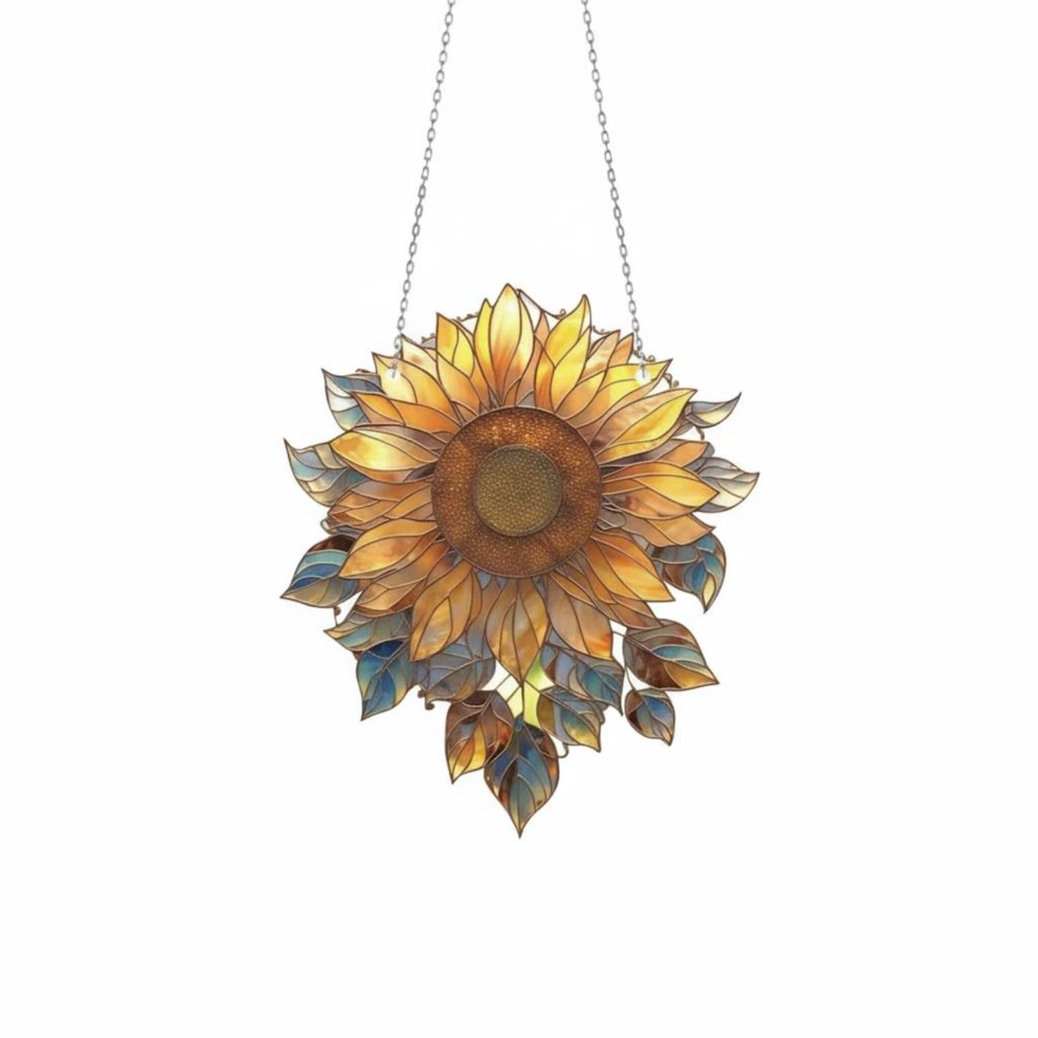 Light Catcher Golden Bloom Window Hanging Ready to Hang Floral Suncatcher Ornament Shatter-Resistant Acrylic Stained Glass Panel Vibrant Colors for Gardeners, Patio, Balcony, Garden, S Sunflower-image-5