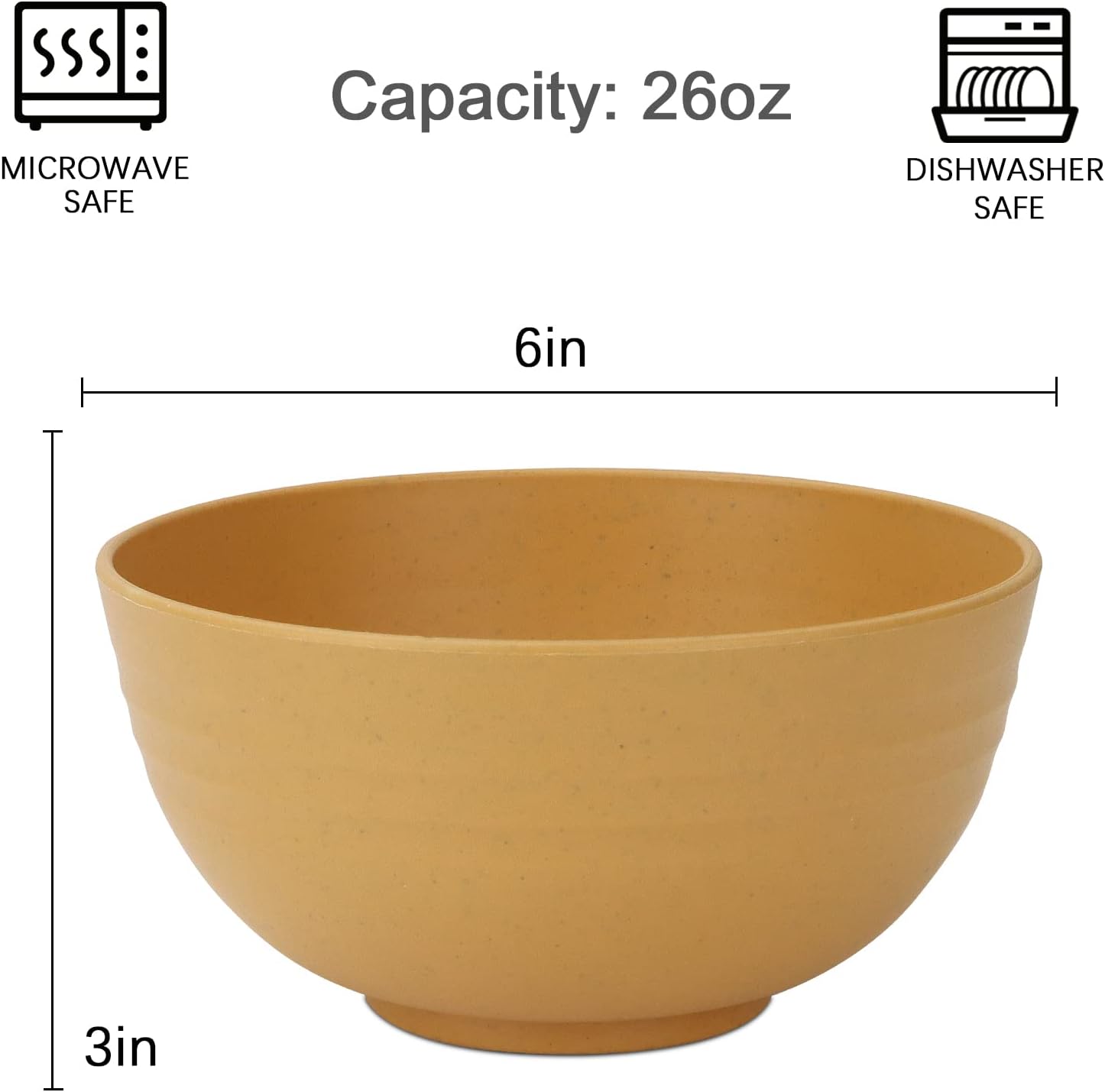 Homienly Unbreakable Cereal Bowls, Wheat Straw Bowl Set 8 PCS, Microwave and Dishwasher Safe Bowl for Soup, Cereal, Salad, Snack, Rice, Reusable Plastic Bowls for Kitchen, RV, Gathering (Yellow,26 OZ) image 4