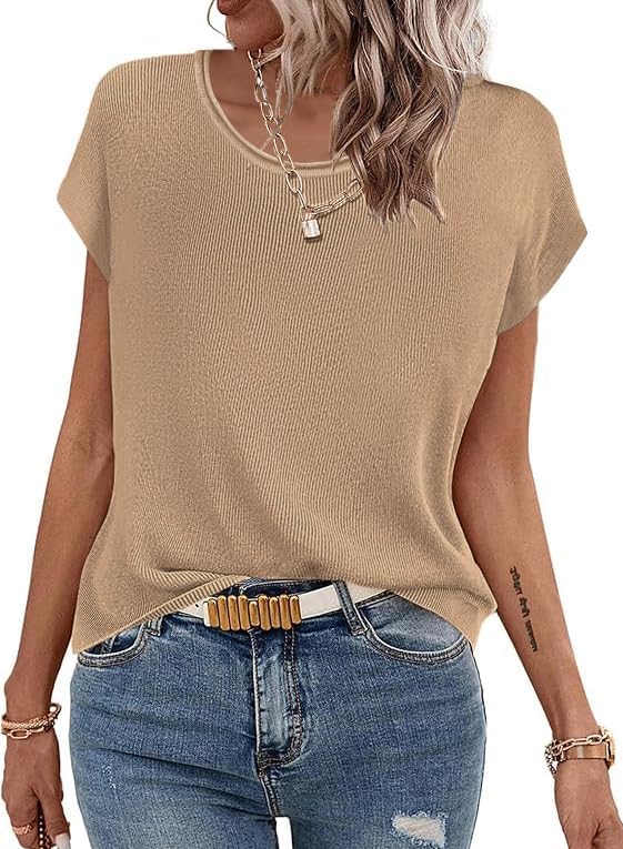 Zeagoo Sweater Vest Women Crew Neck Loose Fit Knit Lightweight T Shirts Pullover Casual Summer Outfits