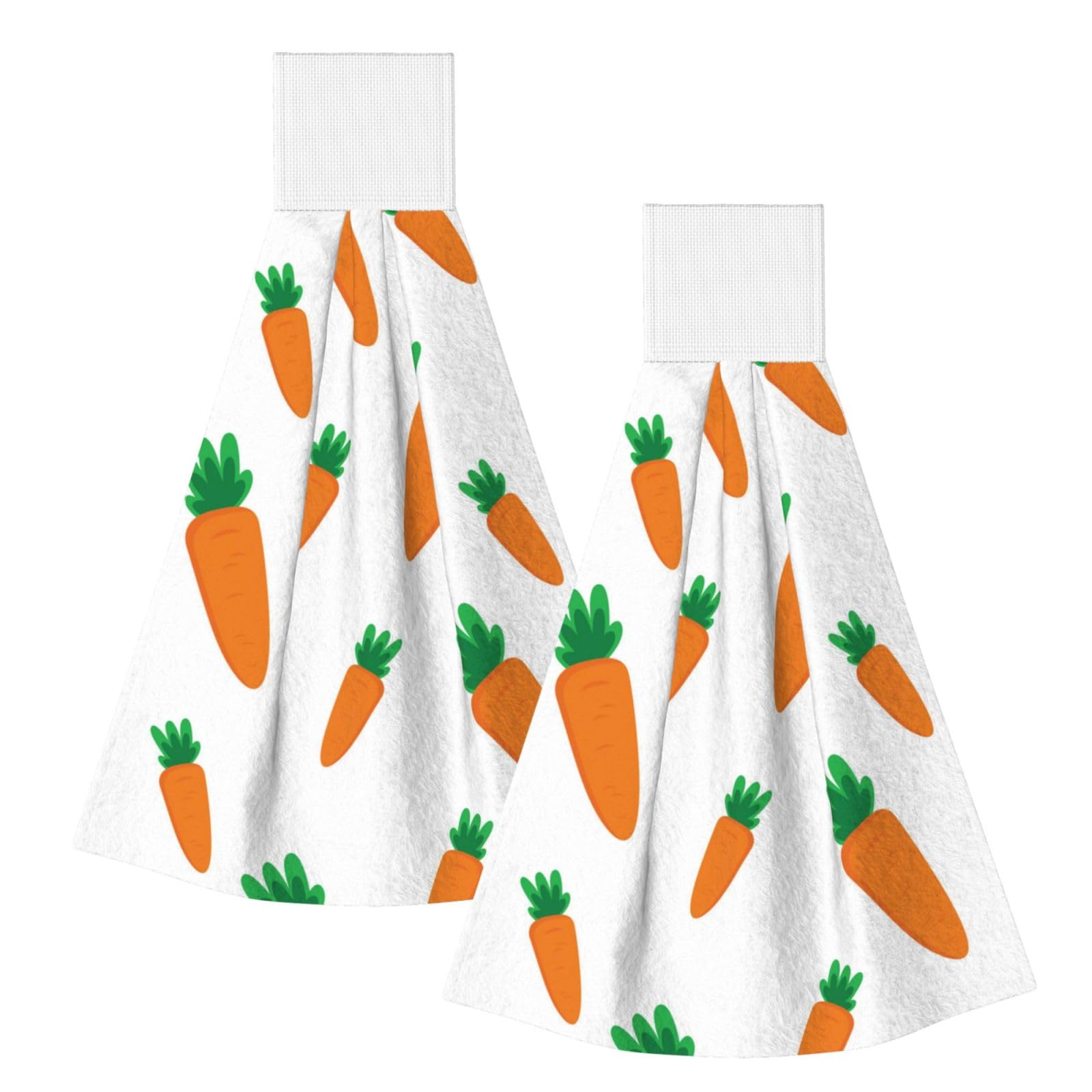 DOPKLNA Watercolor Carrots Pattern, 2 Pcs Hanging Coral Fiber Hand Towels for Bathroom, Absorbent Kitchen Towels