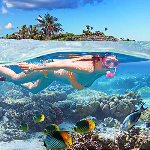 Gugusure Dry Snorkel Set, Snorkeling Gear with Anti Fog and Anti Leak Tempered Glass, Panoramic Wide View and Easy Breathing for Scuba Diving and Swimming, Ideal Snorkel mask for Adults, Youth, Women