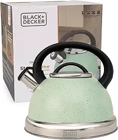 BLACK+DECKER Chaleira com Apito 3 Litros Steam&Stone - Corpo em Aço Inoxidável com Acabamento Marmorizado na cor Mint, Base Compatível com Indução e Cabo em Nylon