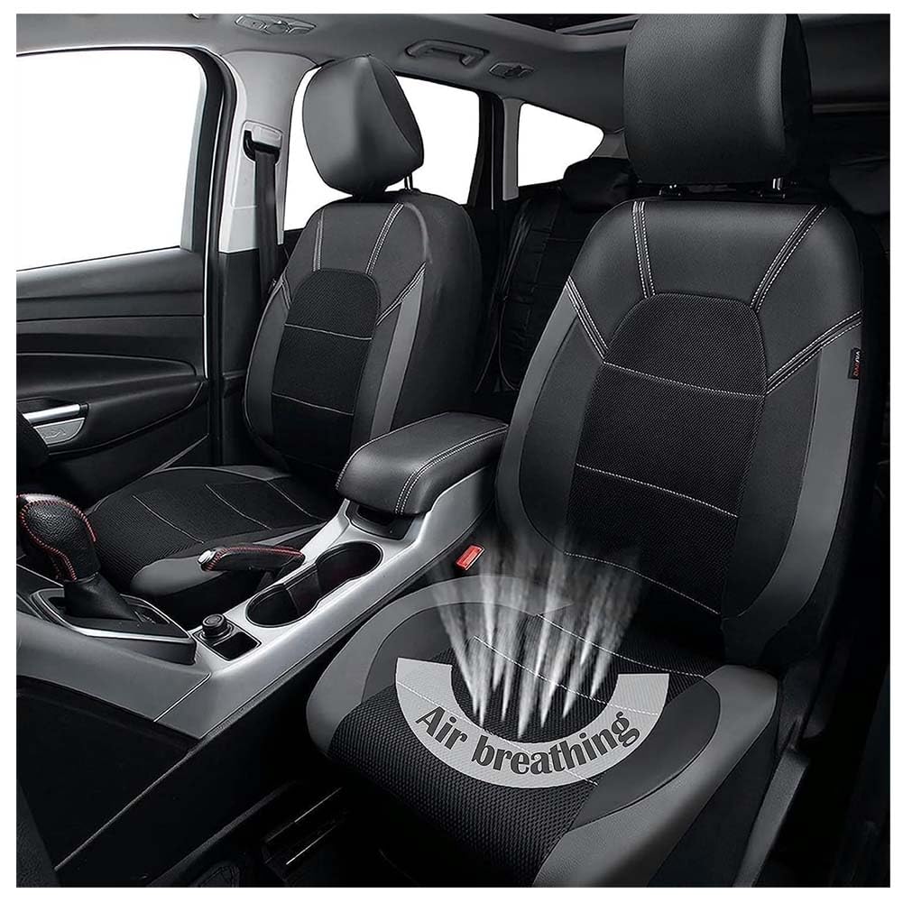 Set Coprisedili Auto per Suzuki Swift 2016-2026, Coprisedili in Pelle E Tessuto Traspiranti Sedili Protezion Coprisedile Antiscivolo Interni Accessori,A/Black-Grey-5 Seats