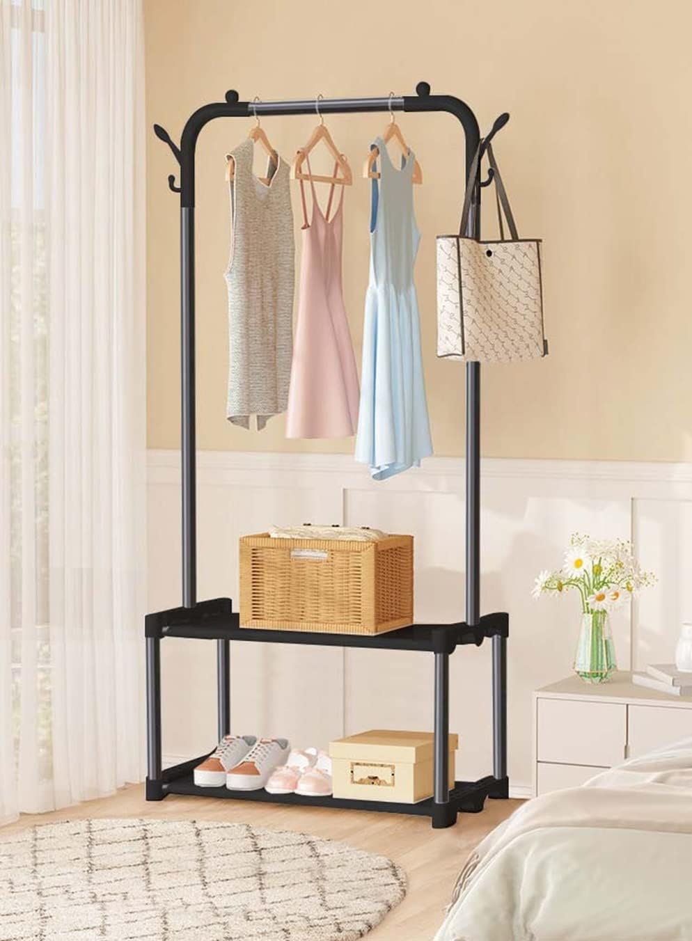 Lukzer 3 Bottom Shelves Rack Floor Standing Metal Coat Stand Garment Rack/Cloth Stand DIY (Do it Yourself) (165 x 55 x 34 cm, Black) (B0CDXCLS31) Amazon Price History, Amazon Price Tracker