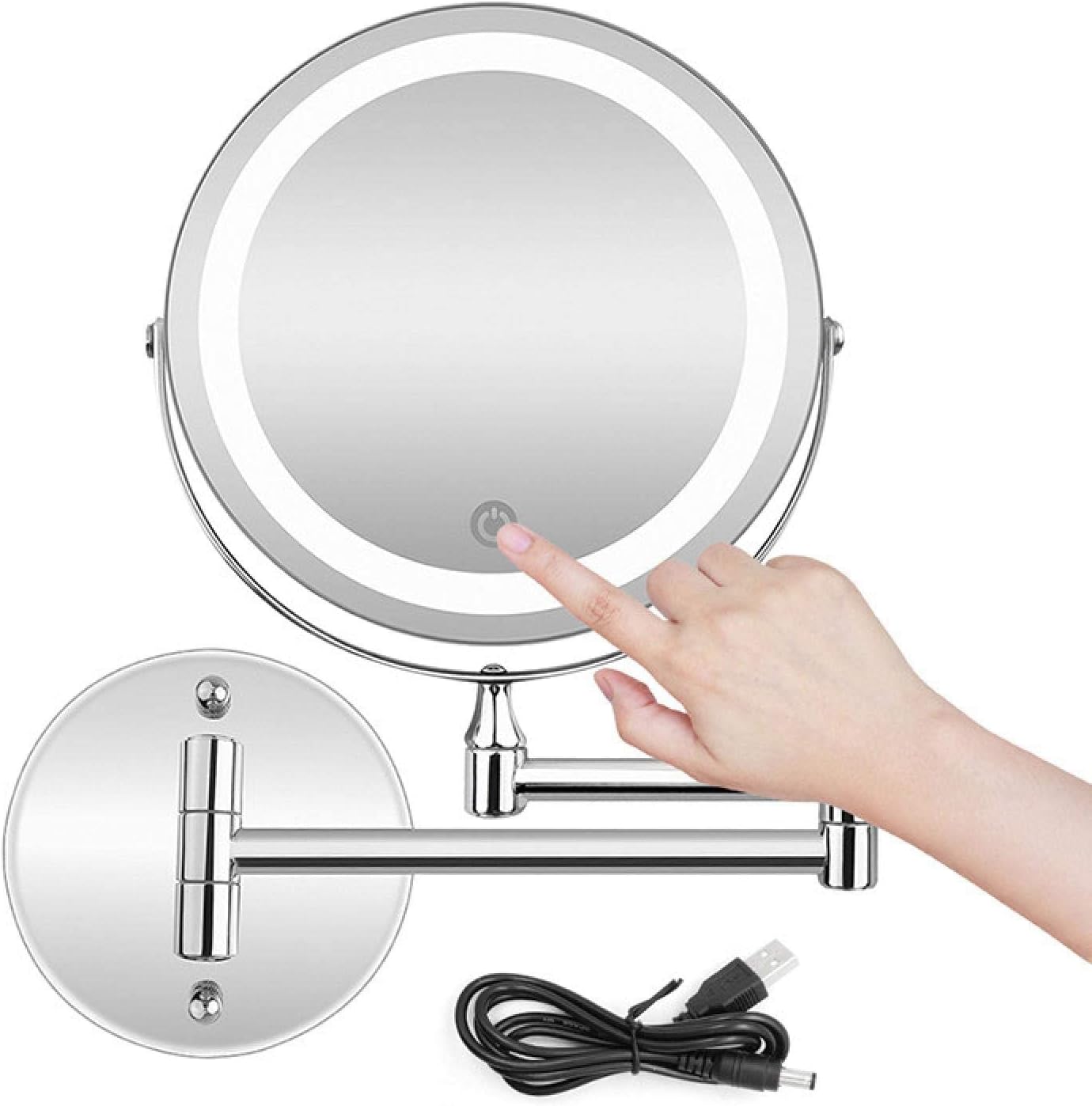 Makeup Mirror Wall Mounted Bathroom Mirror with LED Light 1X/ 5X Magnifying Cosmetic Mirror USB Charging Touch Dimming Makeup Mirrors