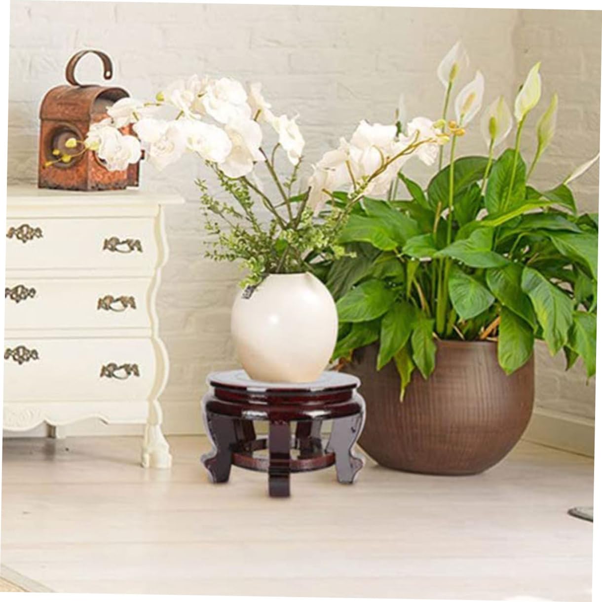 Soporte de Madera Maciza para Plantas en Macetas, Base Redonda de Alta Densidad 24 Cm Diámetro y 12 Cm Altura, Capacidad hasta 140 Kg, Adecuado para Peceras, Jarrones y Exhibición