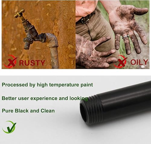 Miniatura 3 de GeilSpace Tubo de metal negro precortado de 1 x 24 pulgadas, acero industrial que se adapta a tubos y accesorios roscados negros estándar de una