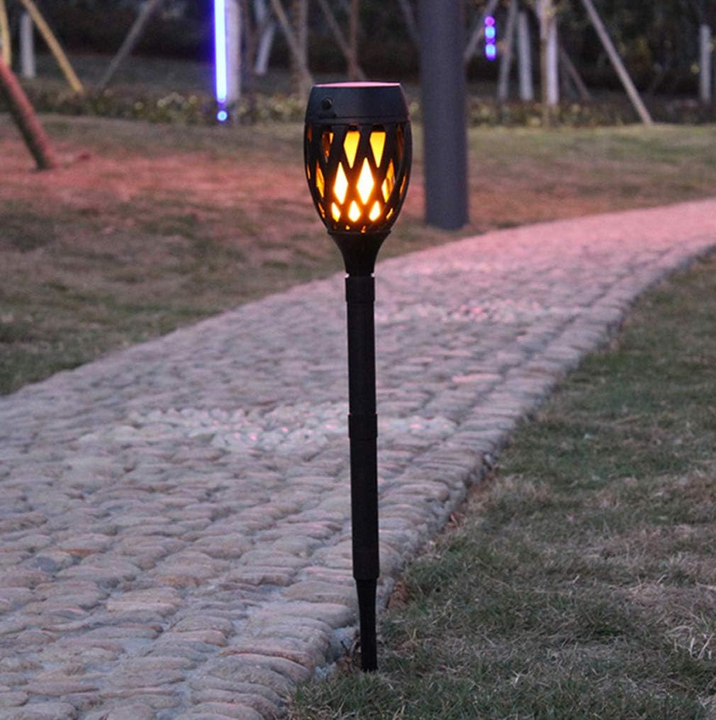 Outdoor Landscape Decoration Lighting Upgrade Version Automatic on/Off Garden Passage Driveway Flashing Flame Flashlight Waterproof Solar Flame Light,Black,C