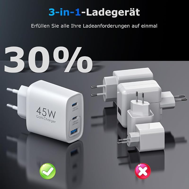 Aukire 45W GAN USB-C Gyors Töltő 2db iPhone Samsung iPad Telefonhoz