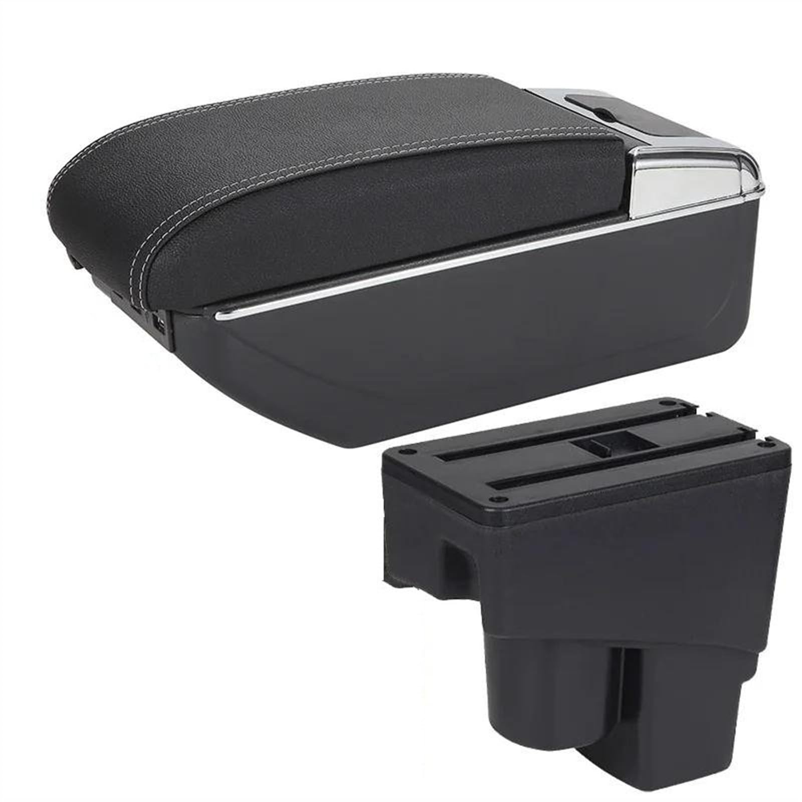NOHEEU Car Armrest Box Retrofit Accessorie Storage Simple Installation For Fit For Jazz 1 2003-2007(B3 Black white 3USB)