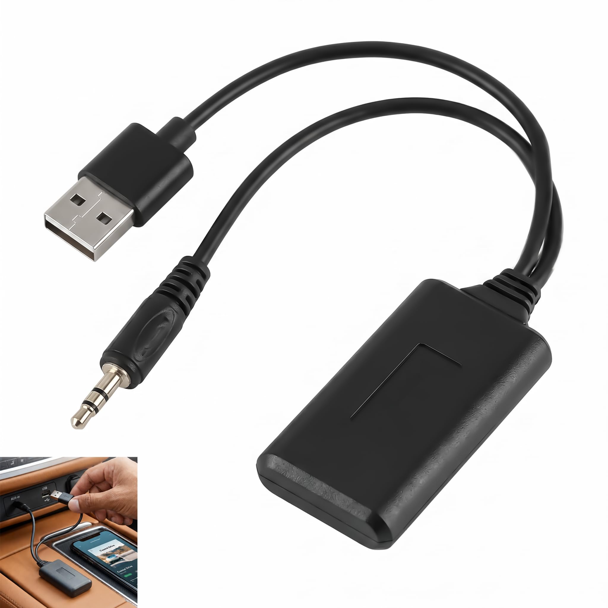 Bluetooth-AUX-Adapter für Auto 5.0, kabelloser Bluetooth-Empfänger, 3,5 mm, kabellos, 3,5 mm Klinkenstecker, mit USB-Stromversorgung, Stereo-Musik-Streaming, kompatibel mit Autoradio, Lautsprecher, PC