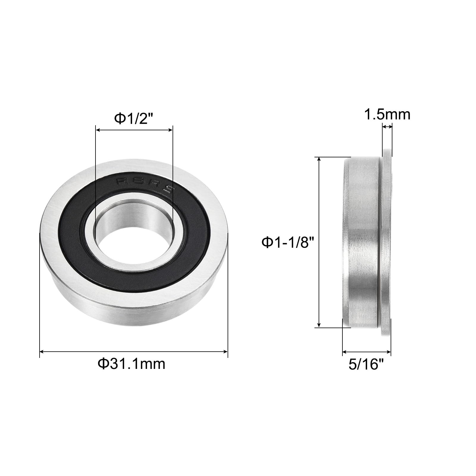 uxcell FR8-2RS Flanged Ball Bearing 1/2 x 1-1/8 x 5/16 inch