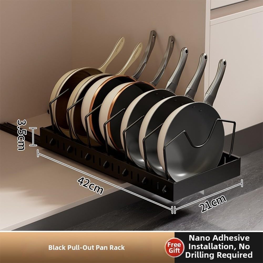 Scaffale scorrevole estraibile per mobili da cucina, progettato per contenere pentole, padelle, coperchi e set di piatti (B nero)