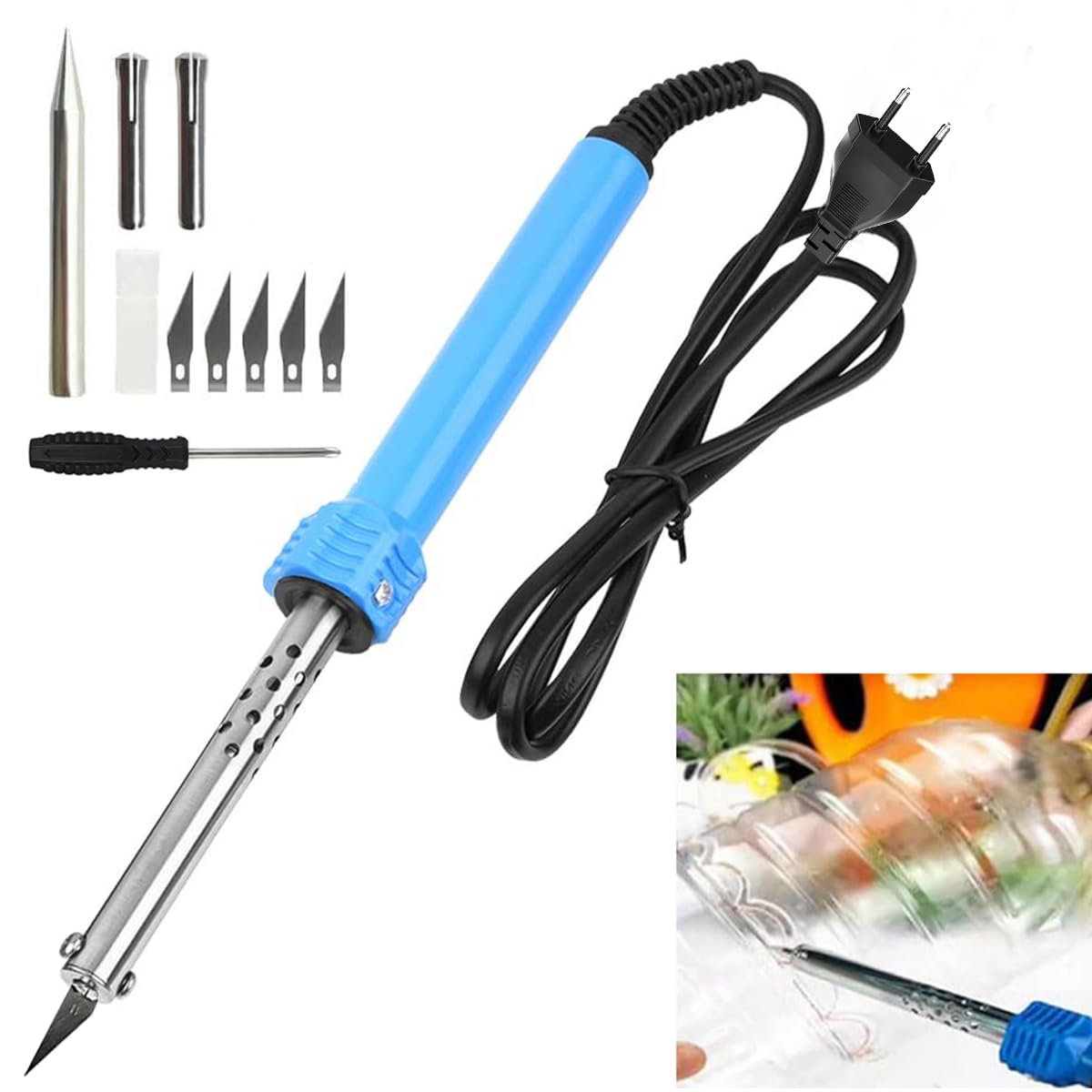 60W Electric Engraving Cutter Set of 9PCS Electric Hot Cutter Tool Kit for DIY Craft, Plastic Craft, with Replacement Blades & Bits, Screwdriver, Plug and Go Electric Engraving Cutter