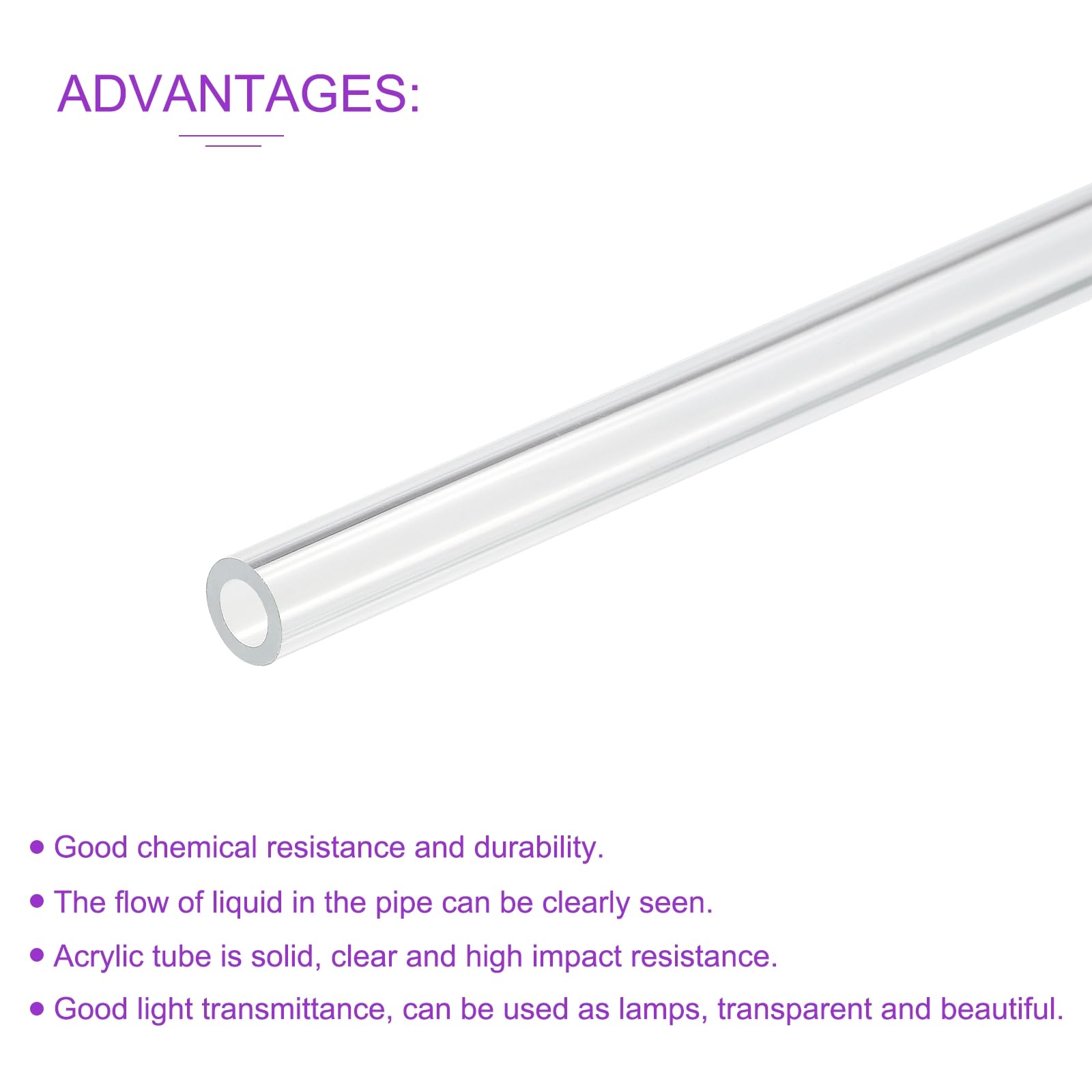 Produktbild von 4x Acryl-Klarrohr 8x12mm (Innen-Ø 8mm, Außen-Ø 12mm), 25cm Lang – Für Aquarien, Wasserrohre & Lampen