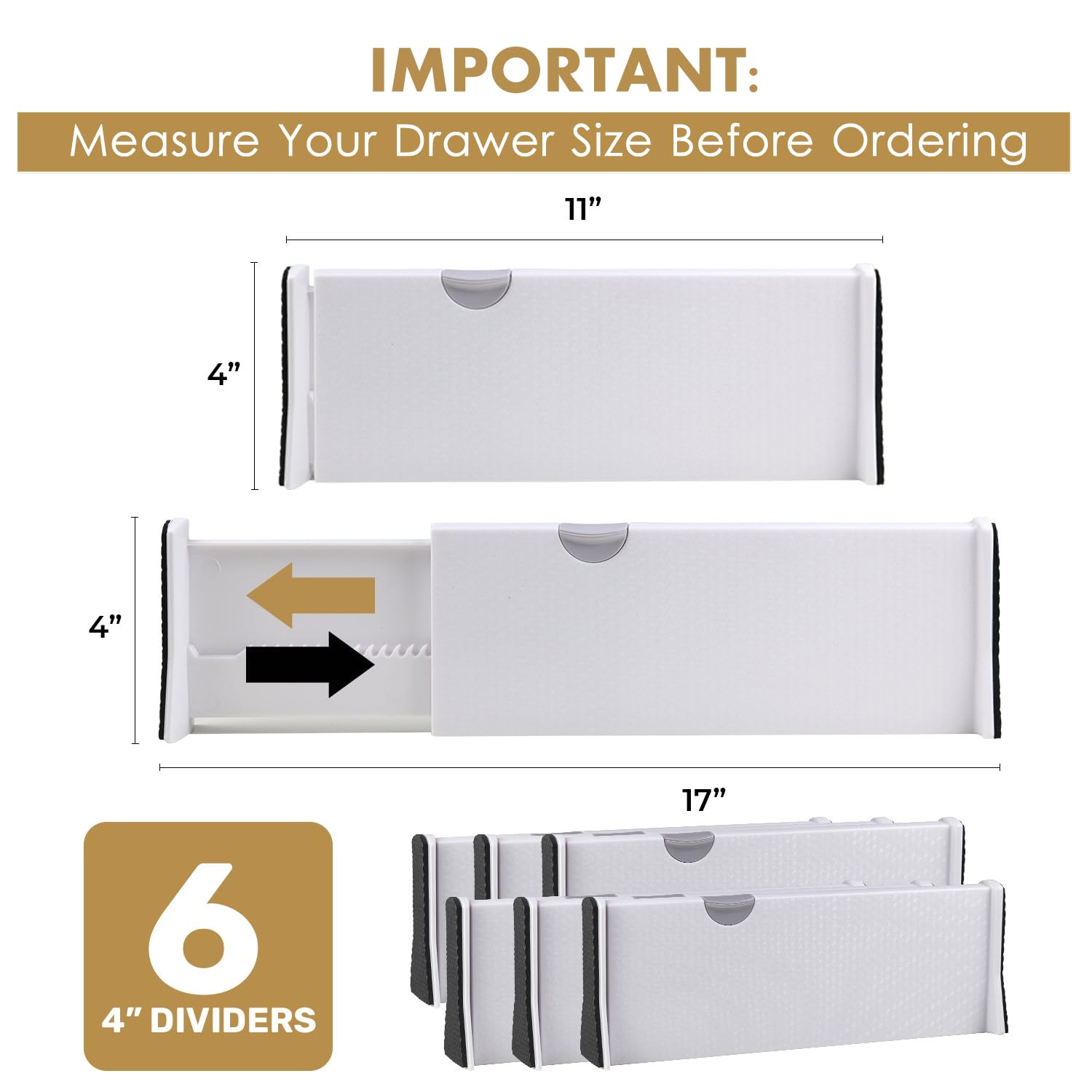 Uitbreidbare ladeverdelers van Rapturous - 8 Pack - 4 inch hoge dressoirlade-organisatoren - verstelbare kledinglade-organisatie - separatoren voor keuken, slaapkamer, badkamer of kantoorlade - zwart
