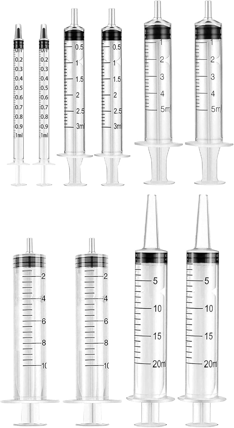 1ml 3ml 5ml 10ml 20ml Plastic Syringes No Needles,10Pack Liquid Measuring Syringe Tools with