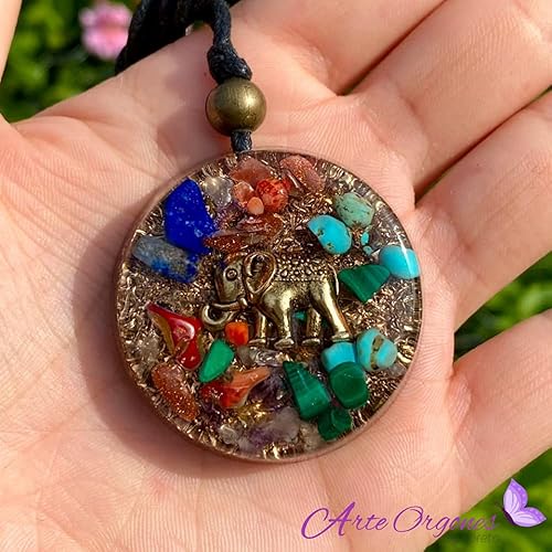 Miniatura 2 de Orgone Necklace, Elephant of Abundance, Prosperity Crystals and Healing Stones Orgonite Pendant Protection - SBB Coil - 7 Chakra - Reiki, Yoga,