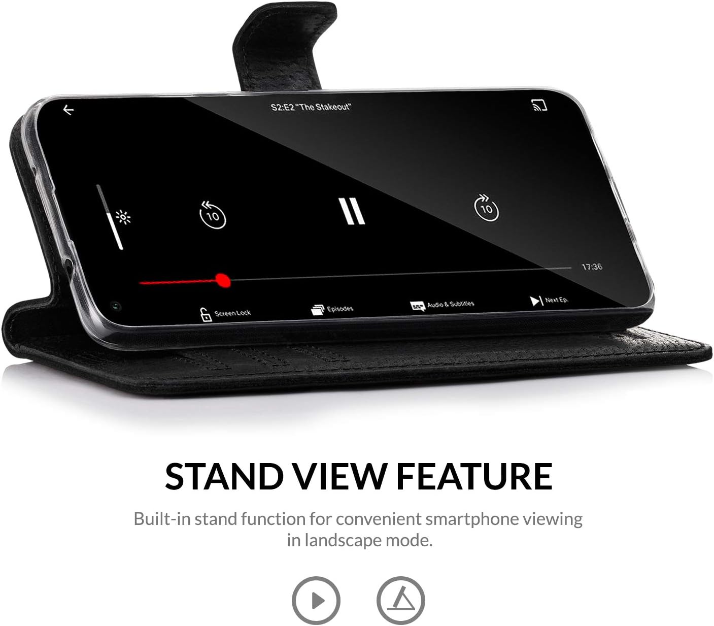 SURAZO Mobile Phone Case for iPhone 11 Pro, Premium Genuine Leather Protective Case with Stand Function, Card Slot, RFID Protection, Flip Wallet Case, Handmade for Apple iPhone 11 Pro (Costa Black)