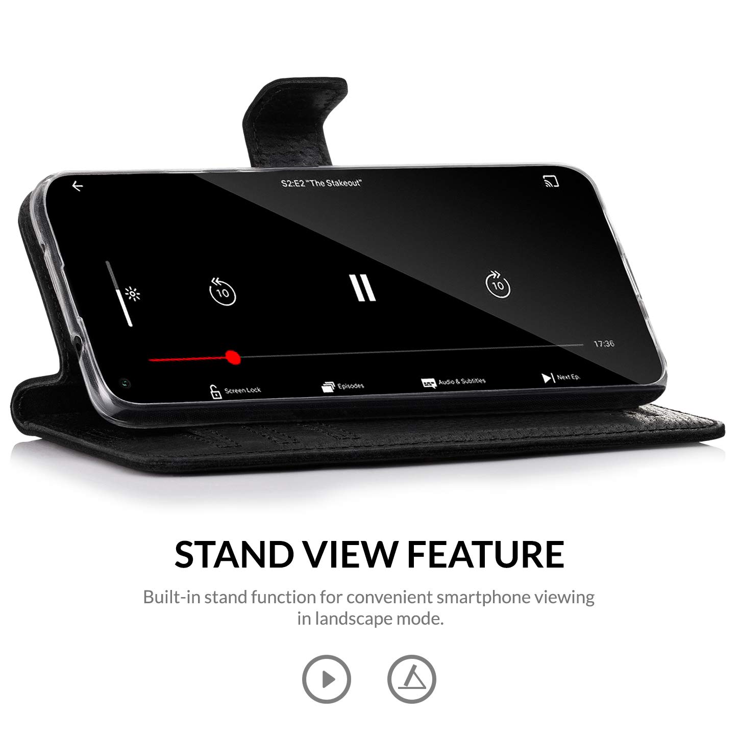 SURAZO Etui na telefon komórkowy Samsung S20 FE – etui ochronne z prawdziwej skóry premium z funkcją stojaka, przegródką na karty, ochroną RFID, czarne, składane etui z klapką, ręcznie wykonane do