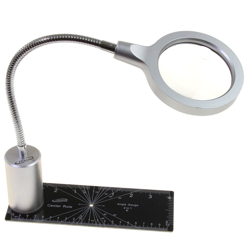 iGaging Lighted 4X Magnifier + 8X Spot Viewer/Desk Flexible Goose Neck + Magnetic Base + 12 Super Bright LED Lamp