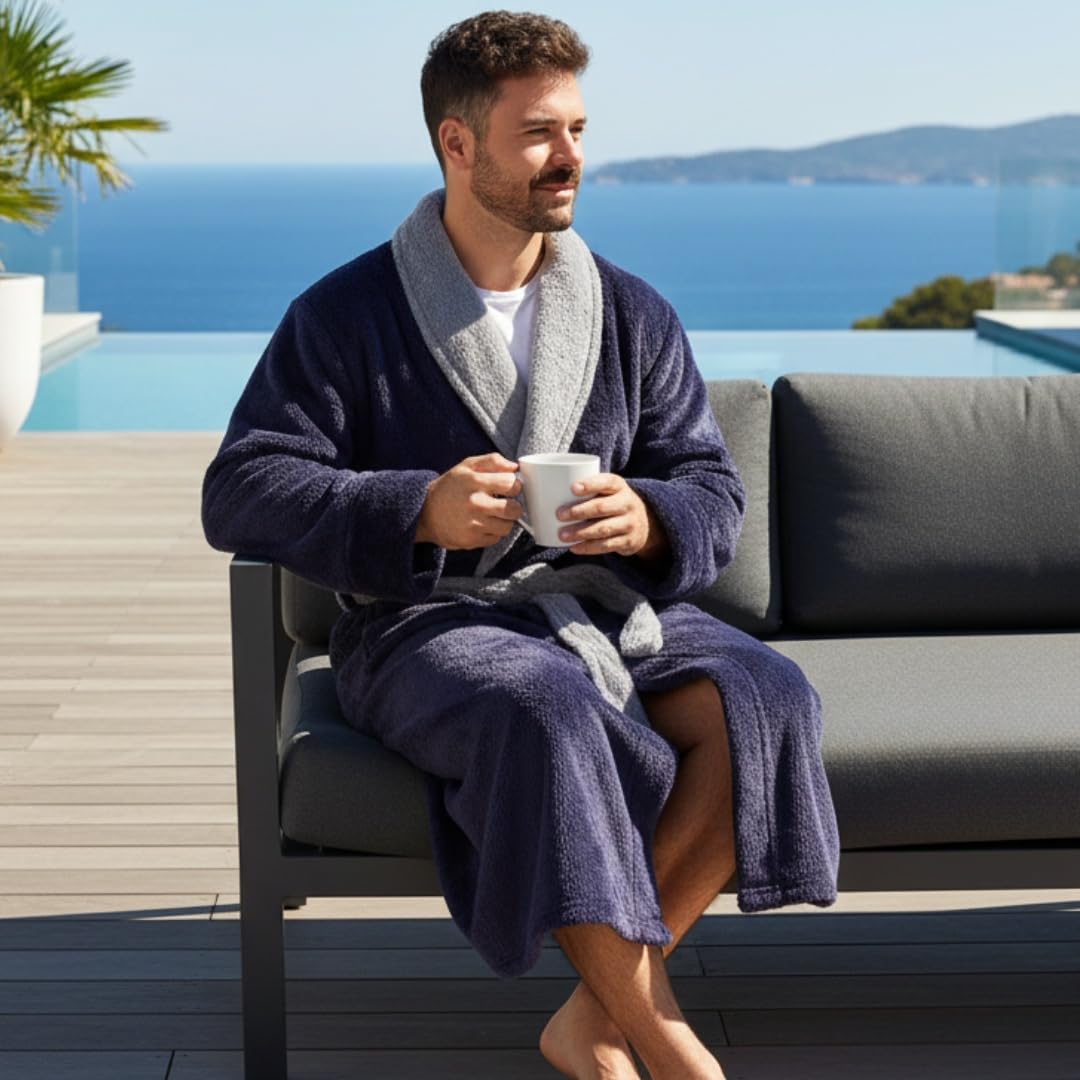 LEBENGOOD Bata Hombre Invierno, Albornoz Hombre Coralina, Batas de Casa Polar, Suave, Acogedor, Microfibra OEKO-TEX®