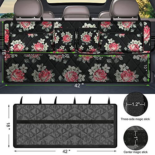 Image of Car Trunk Organizer,Large Capacity Backseat Trunk Organizer(42 inch*18 inch),Collapsible Car Storage Bag with 8 Pocekt,Car Organizer for SUV /MPV /Truck - Floral