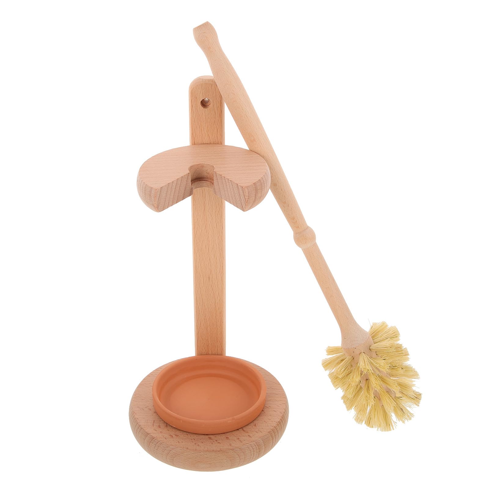 TEHAUX Escobilla para Inodoro con Cerdas Suaves, Mango Ergonómico y Base de Cerámica y Madera de Haya, Cepillo de Limpieza para Baño Doméstico, Soporte Estable para Uso en Hogares