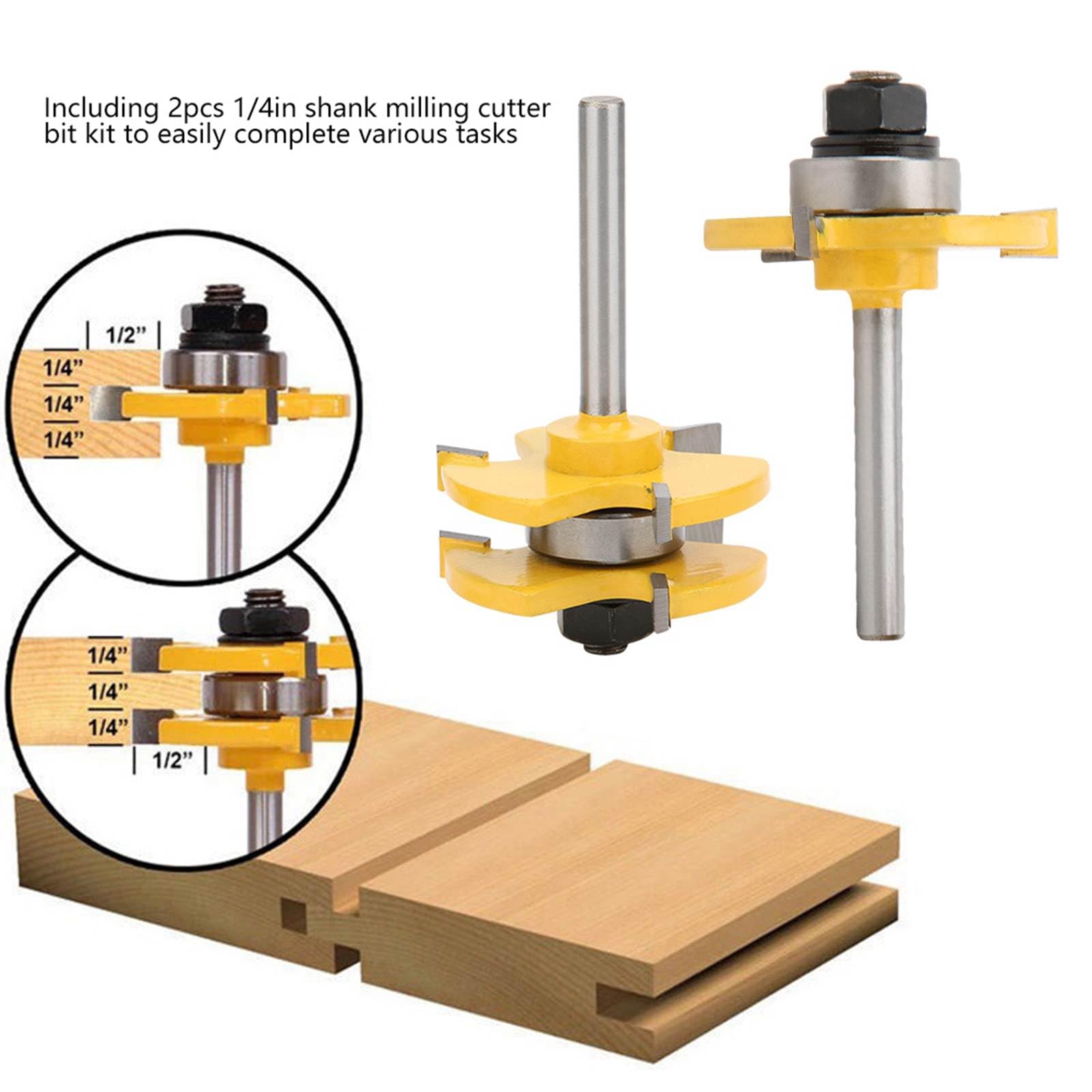Ensemble de Bits de Routeur en Forme T 2PCS, 3 Dents 1/4 Pouce, Outils Travail du Bois élevé pour le Bois, le MDF, la Planche Particules et contreplaqué avec Lames en Alliage