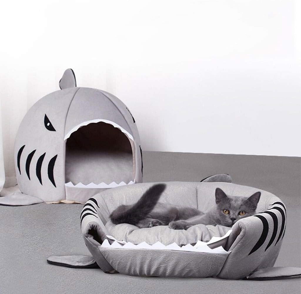 Pet Bed Washable Shark Pet House Cave Bed for Small Medium Dog Cat Puppies with Removable Cushion and Waterproof Bottom Pet Cushion Bed (Medium)