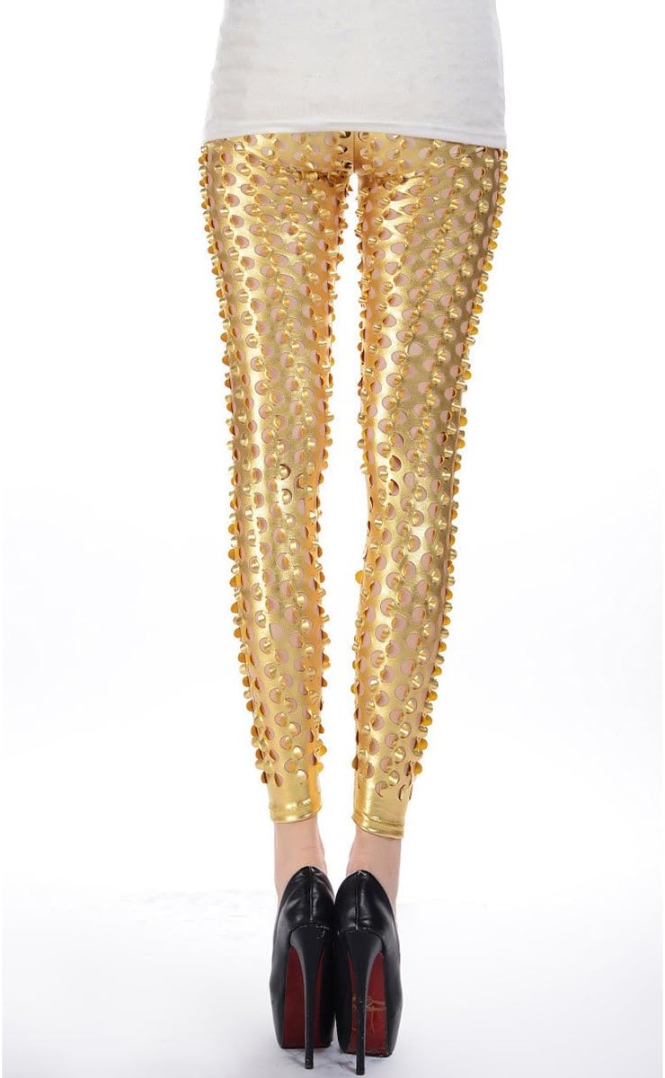 Panegy Women Punk Rock Leggings Hollow Leggings Party Digital Skinny Trousers - Image 3