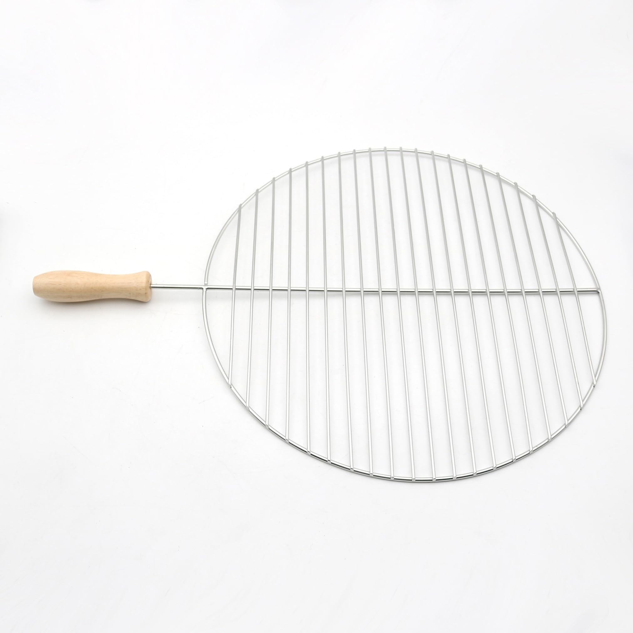 Stainless Steel Grill Grate with Ergonomic Wooden Handle | Stainless Steel Cooking Grate for Meat & Vegetables | Easy to Transport & Store, Perfect for Camping, Gatherings, & Family Barbecues