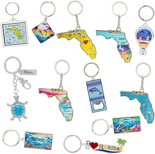 Keychain Florida Souvenirs 12-Pack Bulk – Miami Orlando Key West Travel Key chains Kids & Adults – Bulk Florida Tourist Gifts for Cruise, Vacation, Party Favors, Family Trip Keepsake Souvenir Charms