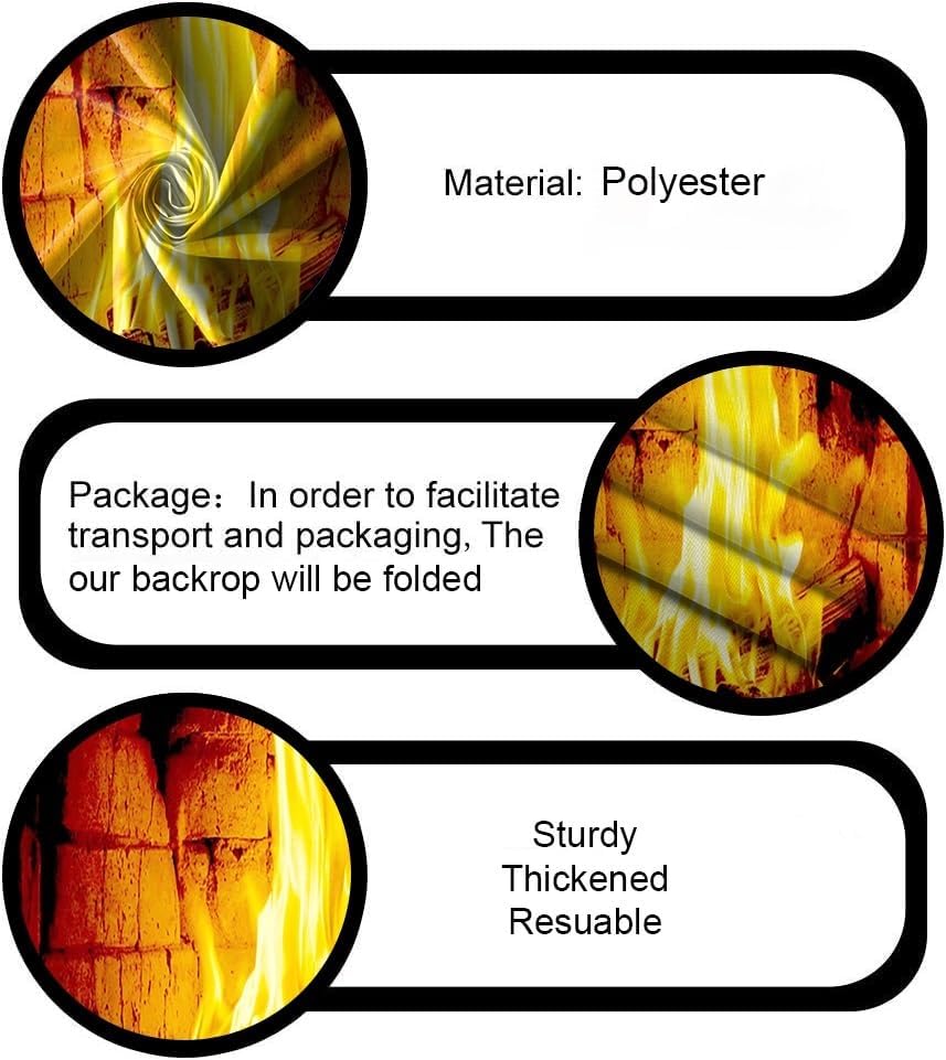 5x3ft Burning Firewood Backdrop Burning Bricks Fireplace Blazing Fire Flaming Woods Photography Background Winter Camping Barbecue Christmas Party Portrait Studio Photo Props Polyester - Image 5