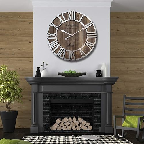 Miniatura 8 de reloj de pared rústico con marco de madera, con números romanos, vintage, retro, reloj grande, adorno para sala de estar, cocina, comedor,