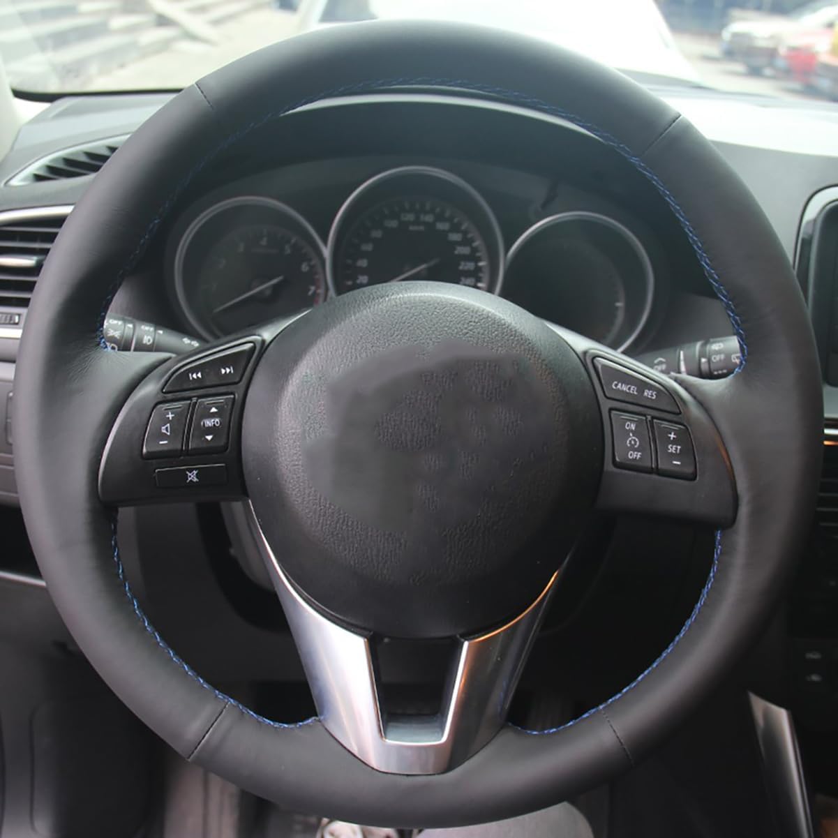 Loncky Custom OEM Car Genuine Leather Steering Wheel Cover for Mazda CX-5 2013 2014 2015 2016 / Mazda 6 2014 2015 2016 / Mazda 3 2014 2015 2016 / Mazda CX-3 2016 / Scion iA 2016 Accessories