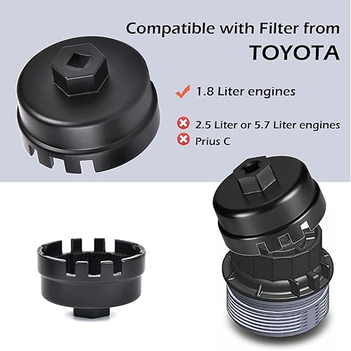 Miniatura 2 de RUITO Llave de filtro de aceite, 2.520in, 14 flautas, 6 ranuras, tapa de filtro de aceite para Toyota, Lexus, Scion 1.8L 4 cilindros - Corolla,