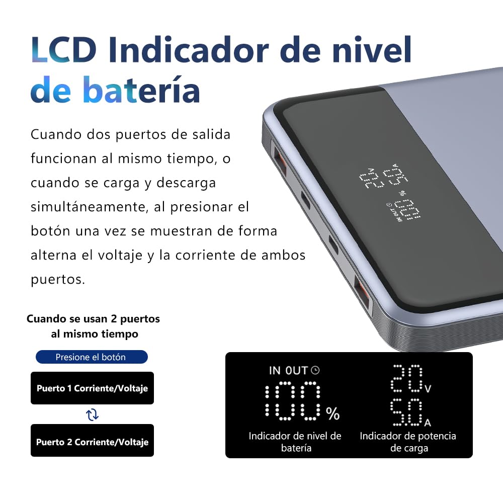 Power Bank 30000mAh 111Wh|USB-A & USB-C Entrada/Salida|Carga rápida PD 110W|4 Dispositivos a la Vez|Pantalla LCD|Compatible con iOS,móvil,Tableta,Consola,smartwatch|Viaje Emergencia,Negro