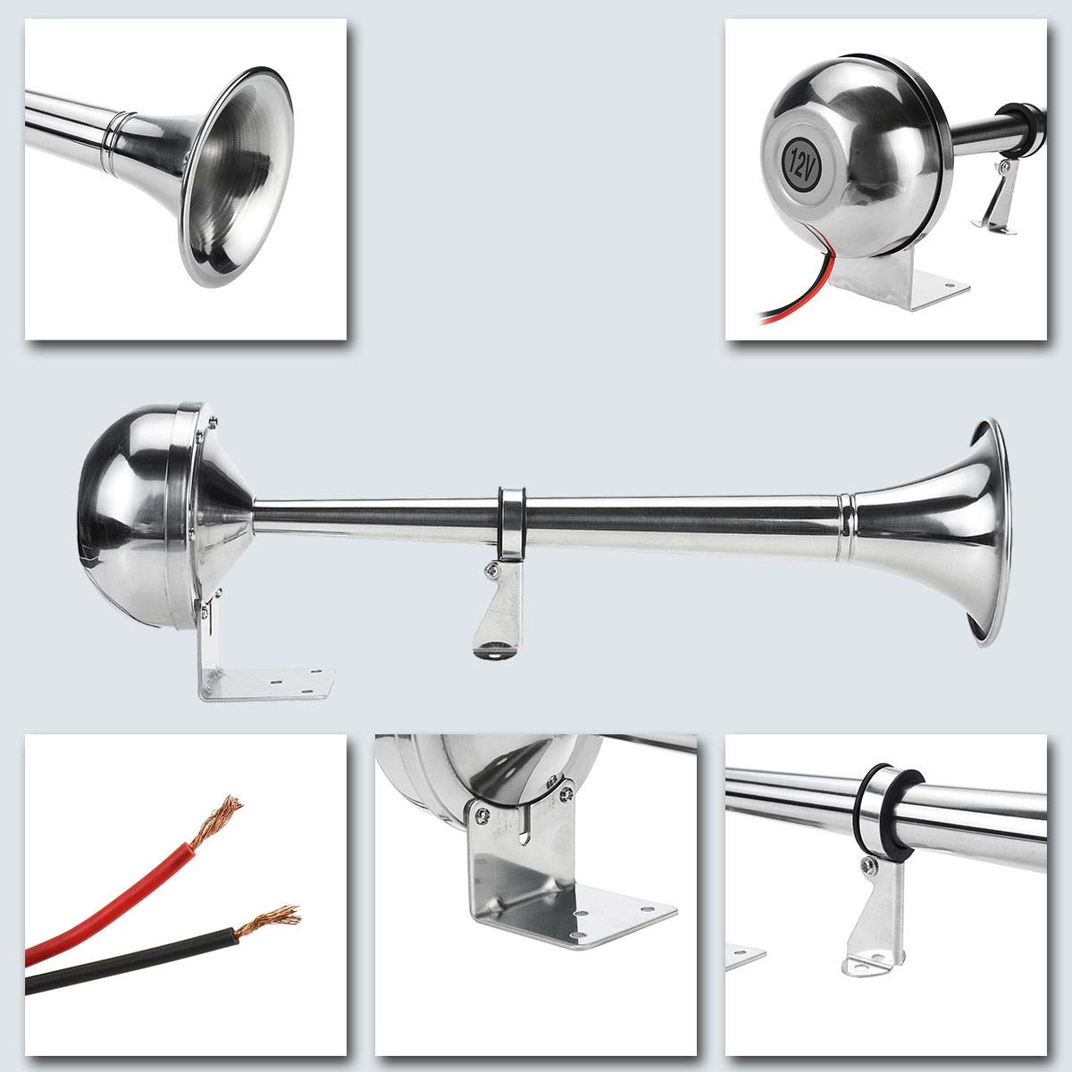 Bocina Coche,Claxon Coche 32 8DB Cuerno de Coche Súper ruidosa 12V Single Trumpet Air Cuerno Compressor para camión de automóvil Bote Train Hooter Hooter para la señal de Sonido automático