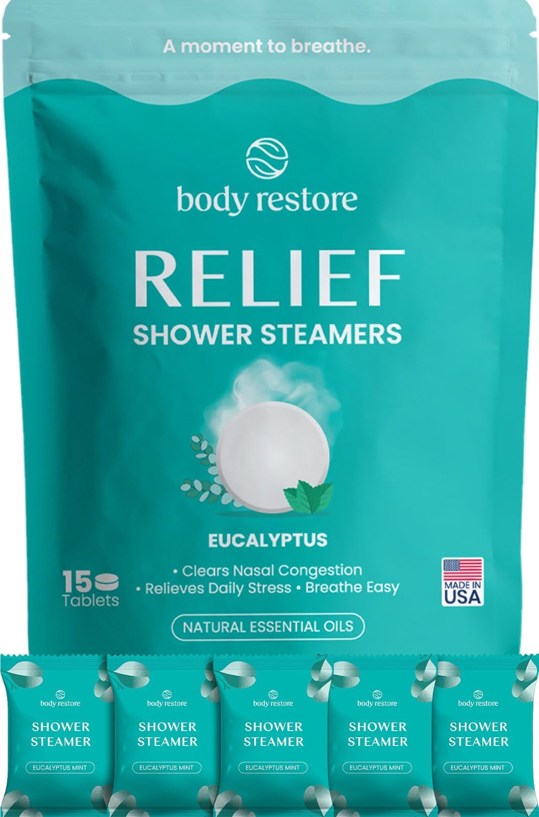 Body Restore Essential Oil Shower Steamer Set, 15 Mint and Eucalyptus Scented Aromatherapy Shower Steamers 30g, Vapor Steam Tablets, Relaxation Gifts for Women,