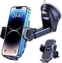 TOPK Cell Phone Holder for Car with Stronger Suction Cup and Vent Hook: 4 in 1 Suction Cup and Air Vent Mount, Car Accessory, Mobile Phone Holder, Car Mount Holder