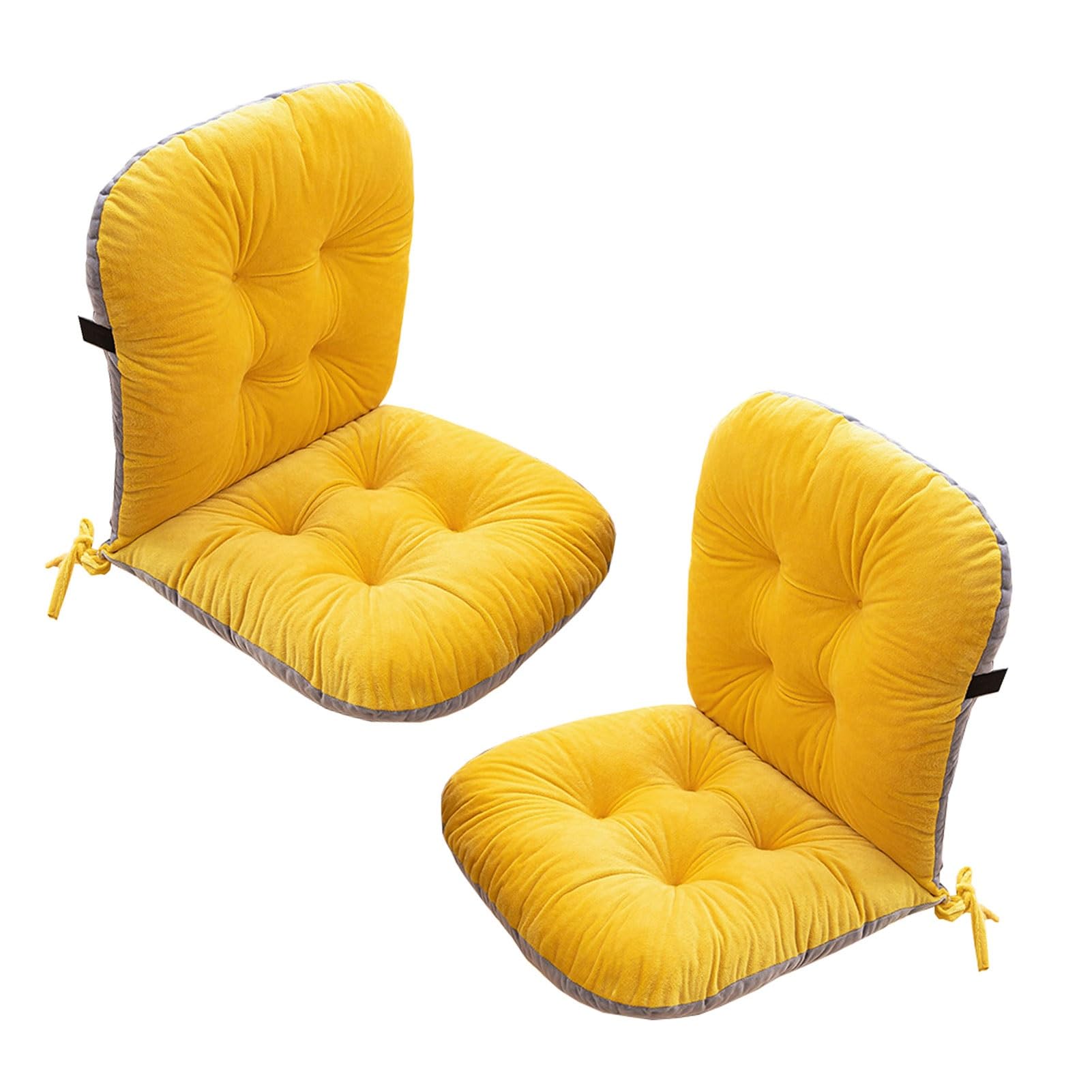 Coussins de Chaise avec Dossier, Coussin de Dossier avec Sangles, Coussin pour Dossier Bas, Coussin de Chaise de Jardin, Coussin pour Chaises, Bancs de Maison et Jardin(Yellow,2 Pack)