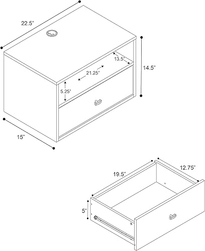 Miniatura 9 de Prepac BRBW-1402-2M - Mesa auxiliar flotante con cajón y perillas de latón cepillado, moderna mesita de noche flotante de 15 pulgadas de profundidad