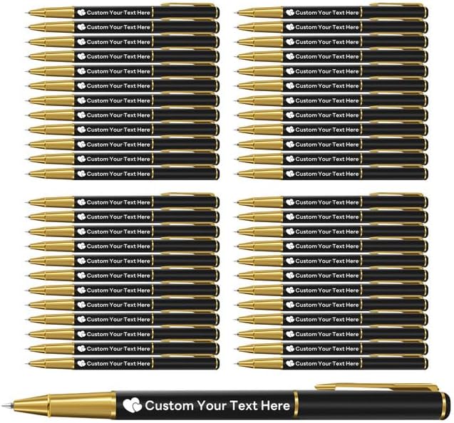 Custom Pens With Name Business Logo Personalized Pens in Bulk Custom Logo/Text Ballpoint Pens Perfect for Office/Students/Teachers/Lawyers – Black (48 Pack)