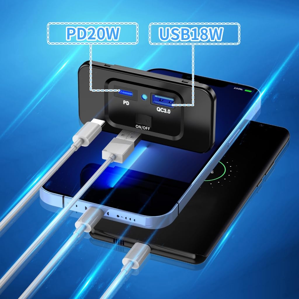 Stacja ładująca do pojazdów DIY QC3.0 USB PD20W port USB C gniazdo szybkiego ładowania