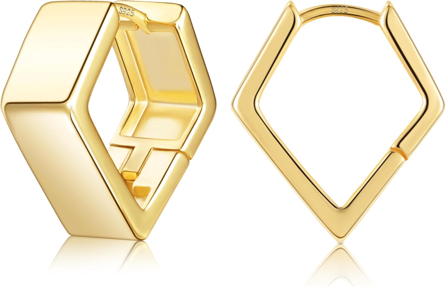 925 Sterling Silver 14k Gold Plated Chunky Huggie Hoop Earrings for Women - Small Square Hoops, Cute Thick Earrings, Trendy Jewelry Gifts - Image 7