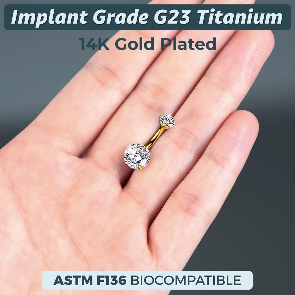 Internally Threaded Belly Button Ring G23 Implant Grade Titanium with Grade AAAAA Cubic Zirconia - 14g Belly Ring Piercing Jewelry Internal Thread - Bellybutton Rings 14 Gauge Navel Jewelry For Women - Image 4