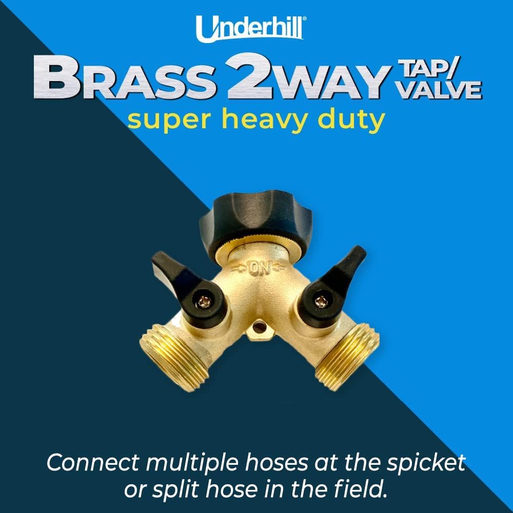 Underhill Hose Outlet Splitter Adapter for Garden Water Hose, 3/4-Inch Hose Thread, Brass 4-Way Heavy-Duty with Shut Off Valve Control, A-HB4