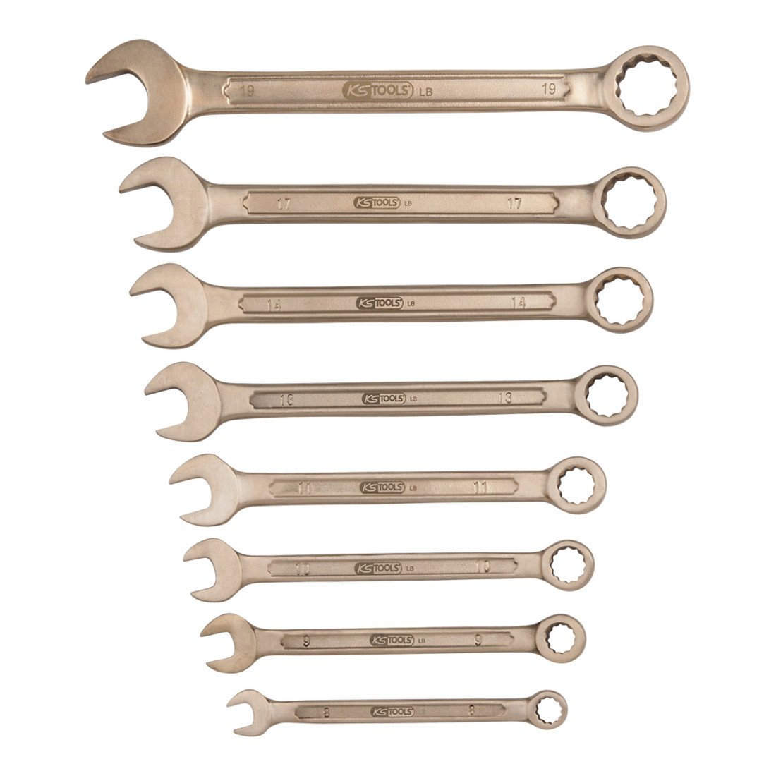 KS Tools 963.7303 - Jeu de clé mixtes - Gamme BRONZEplus - Fourche inclinée à 15° - Antidéflagrant - Alliage Aluminium-Bronze - 8 pièces